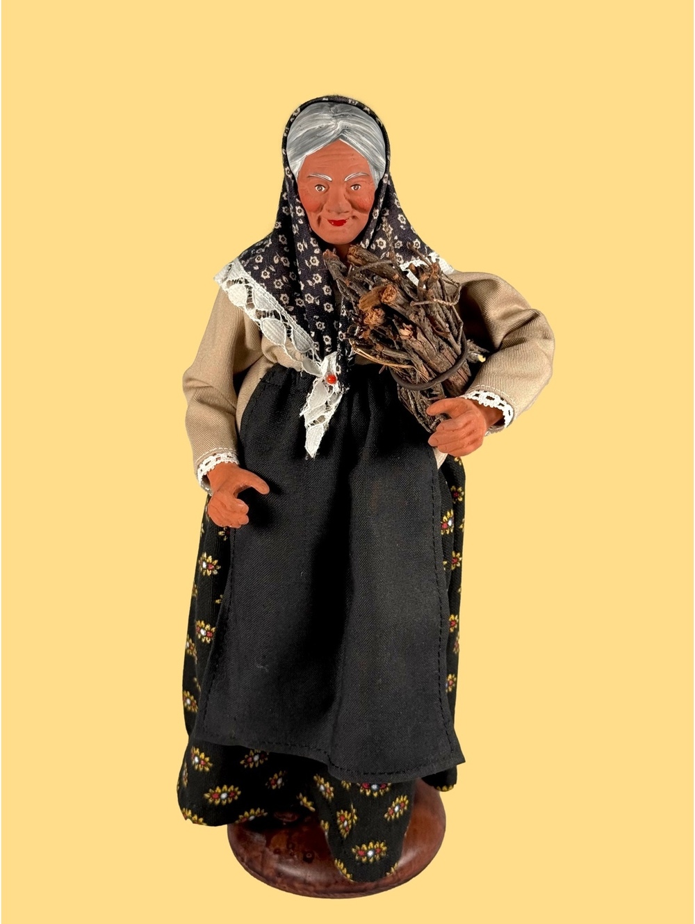 Vintage Claude Ansidei Signed Terracotta Santon Old Lady Doll French Rustic Art